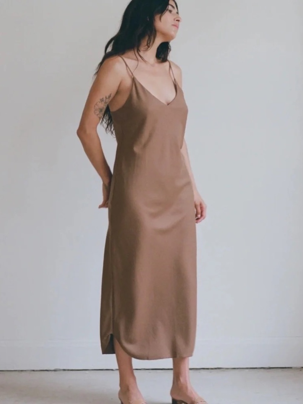 New Ozma Silk Bias Slip Dress in Umber